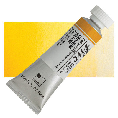 PWC Extra Fine Professional Watercolor - Cadmium Yellow, 15 ml, Swatch with Tube