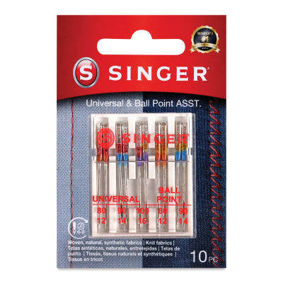 Singer Sewing Machine Needles - Universal and Ball Point, Assorted, Pkg of 10, front of the packaging