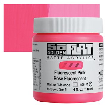 Open in modal - Golden SoFlat Matte Acrylic Paint - Fluorescent Pink, 118 ml, Jar and swatch