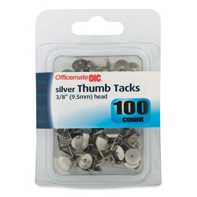 Officemate Thumbtacks - Silver, 100 pieces