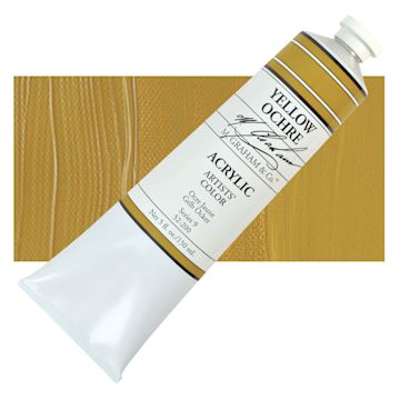 Open in modal - M. Graham Artists' Acrylic - Yellow Ochre, 5 oz Tube and swatch