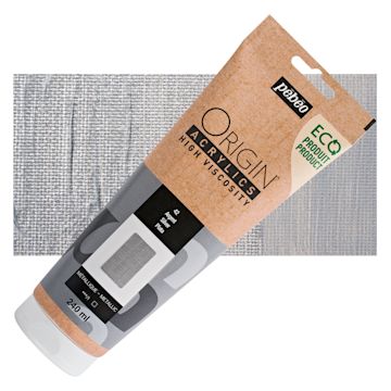 Open in modal - Pebeo Origin Acrylic Paint - Silver, 240 ml tube and swatch