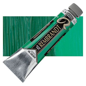 Open in modal - Rembrandt Artists' Oil Color - Permanent Green Deep, 40 ml tube and swatch