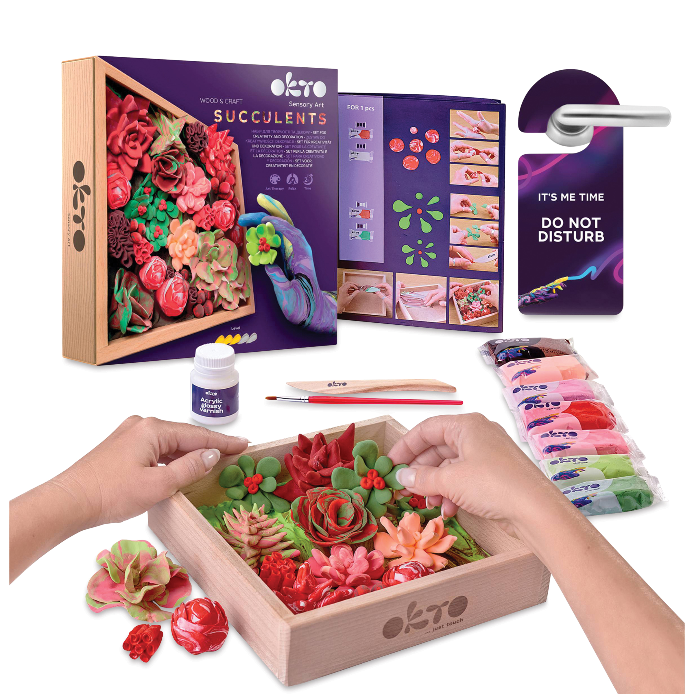 Okto Sensory Art DIY Wood & Craft Clay Kit - Succulents, Passion