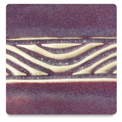 Amaco Potter's Choice Glazes - Flambe, PC-71. Color sample of red-purple with neutral contrast area.