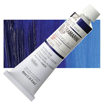 Open in modal - Holbein Artists' Oil Color - Ultramarine Deep, 40 ml tube and swatch