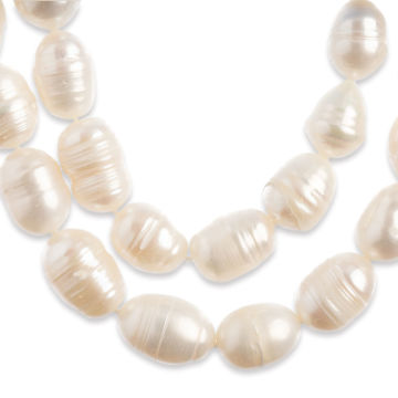 John Bead Earth's Jewels Freshwater Pearls - White, Rice, 8 mm to 9 mm (Close-up of pearls)