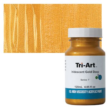 Open in modal - Tri-Art High Viscosity Artist Acrylic - Iridescent Deep Gold, 120 ml jar and swatch
