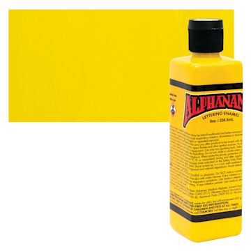 Open in modal - Alpha6 Alphanamel Lettering Enamel - Alpha Yellow, 236.6 ml - Bottle and Swatch