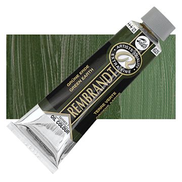 Open in modal - Rembrandt Artists' Oil Color - Green Earth, 150 ml tube and swatch