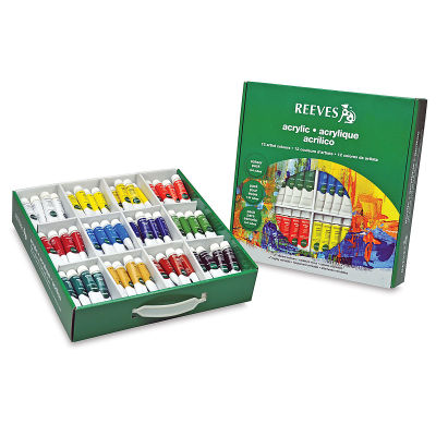 Reeves Acrylic Painting Set - Set of 144 colors, 10 ml, Tubes (Tubes shown with packaging)