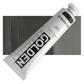 Open in modal - Golden Heavy Body Artist Acrylic - Neutral Gray N2, 2 oz tube and swatch