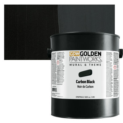 Golden Paintworks Mural and Theme Acrylic Paint - Carbon Black, 128 oz, Swatch and Bucket