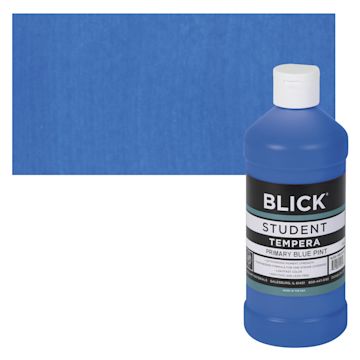 Open in modal - Blick Original Formula Student Tempera Paint - Primary Blue, 16 oz bottle and swatch
