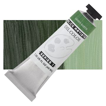 Open in modal - Blick Artists' Oil Paint - Green Earth, 40 ml tube and swatch