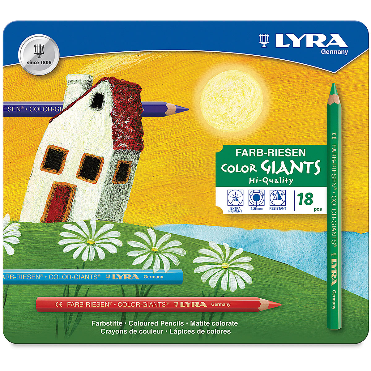 Lyra Color Giant Colored Pencils, 6.25mm, Lacquered, 6 Colors