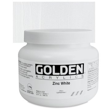 Open in modal - Golden Heavy Body Artist Acrylic - Zinc White, 32 oz Jar and swatch