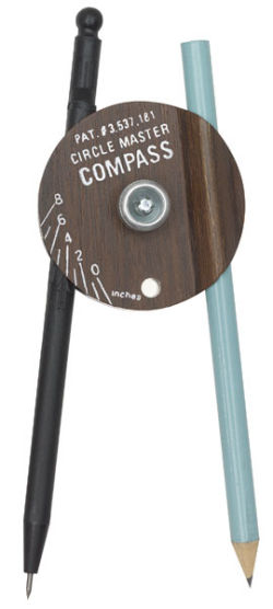 Circle Master Compass - Front view of open compass with pencil inserted
