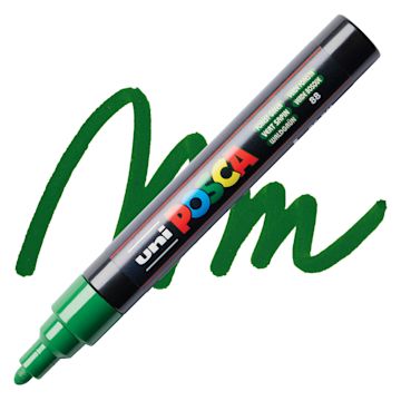 Open in modal - Posca Paint Marker - Forest Green, Medium Bullet Tip, swatch and marker