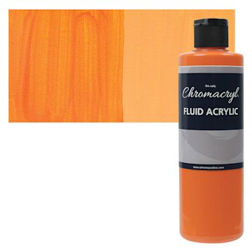 Open in modal - Chromacryl Fluid Acrylic - Orange Vermilion, 250 ml bottle and swatch
