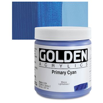 Open in modal - Golden Heavy Body Artist Acrylic - Primary Cyan, 8 oz Jar and swatch
