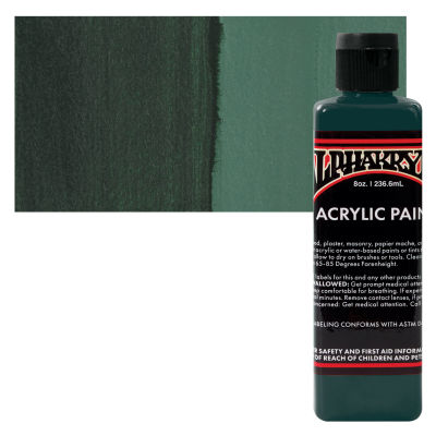 Alpha6 Alphakrylic Acrylic Paint - Dark Olive, 8 oz (swatch and bottle)