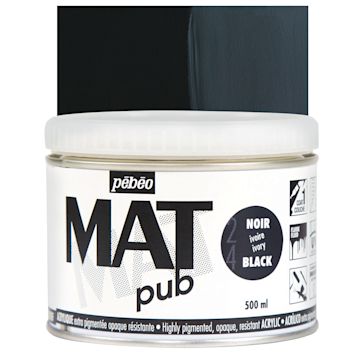 Open in modal - Pebeo Mat Pub Acrylic Paint - Ivory Black, 500 ml jar and swatch