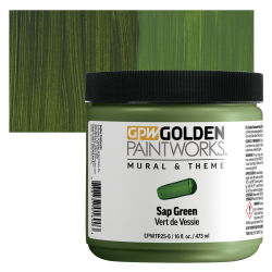 Golden Paintworks Mural and Theme Acrylic Paint - Sap Green, 16 oz, Jar with swatch
