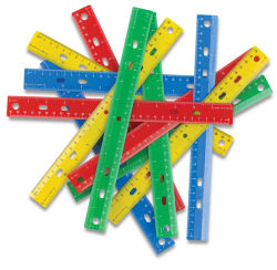 Bargain Elementary Plastic Rulers - Pkg of 12 Multicolored rulers shown piled randomly