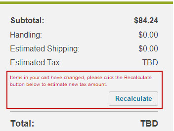 'recalculate total' when items in cart of changes