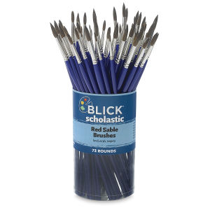 Blick Scholastic Red Sable Brushes - Rounds, Canister of 72, Long Handle
