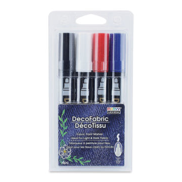 Marvy Uchida DecoFabric Opaque Paint Markers - Primary Colors, Set of 4, front of the packaging