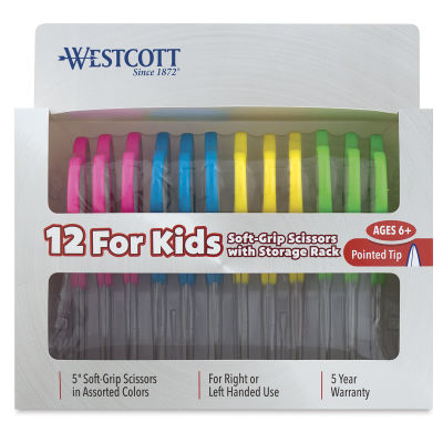 Westcott Soft Handle Scissors Teacher Pack - Front of 12 Pk package with Pointed Tip