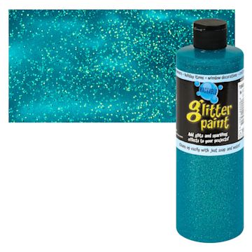 Open in modal - Chroma Glitter Tempera Paint - Turquoise Glitter, 16 oz bottle and swatch