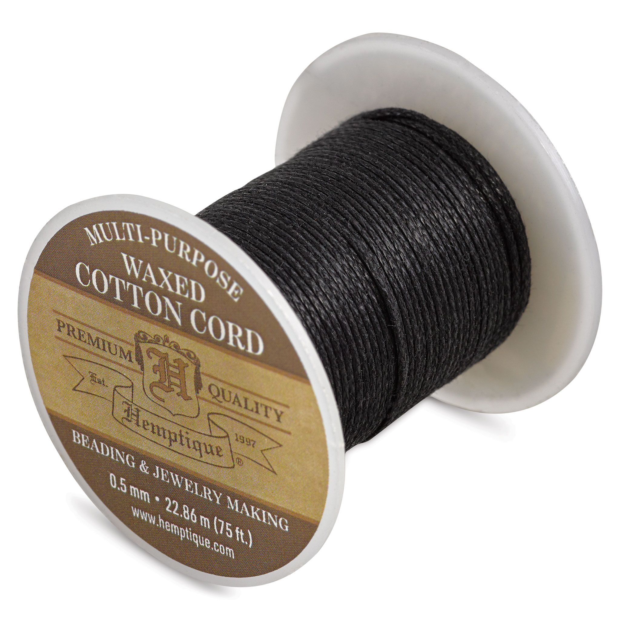 Hemptique Waxed Cotton Cord - Black, 0.5 mm
