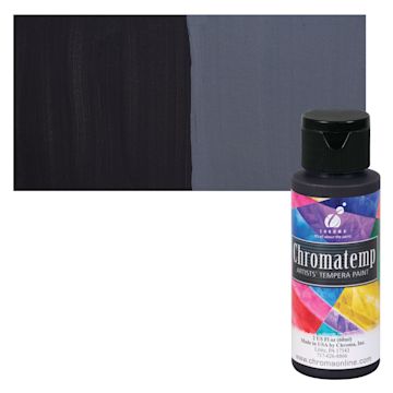 Open in modal - Chroma Chromatemp Artists' Tempera Paint - Black, 2 oz bottle and swatch