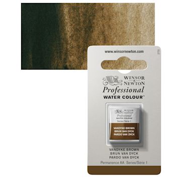 Open in modal - Winsor & Newton Professional Watercolor - Vandyke Brown, Half Pan and swatch