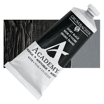 Open in modal - Grumbacher Academy Acrylic - Ivory Black, 90 ml tube and swatch