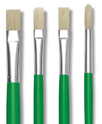 Blick Economy White Bristle Round Brushes - Closeup of 4 types of brushes
