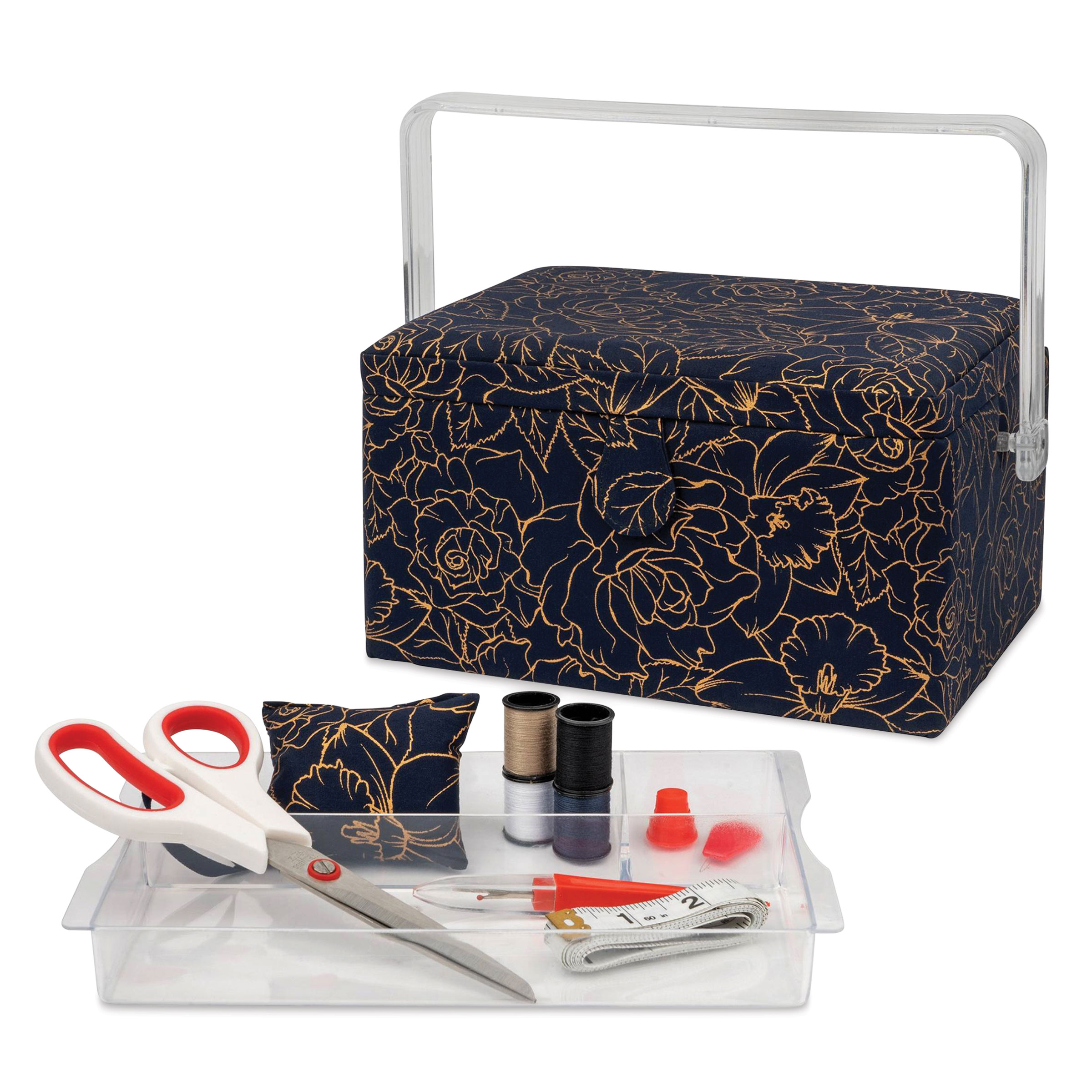 Singer Premium Sewing Basket Kit - Gold Foil Floral, 10-1/4 x 6 x 7-1/2