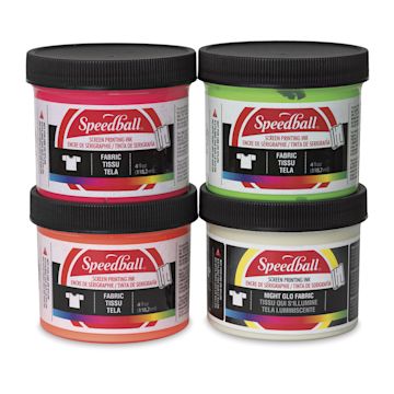 Open in modal - Speedball Fabric Screen Printing Ink - Fluorescent Colors, Set of 4, 4 oz, Jars