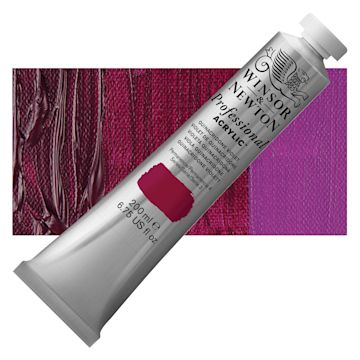 Open in modal - Winsor & Newton Professional Acrylic Paint - Quinacridone Violet, 200 ml tube and swatch