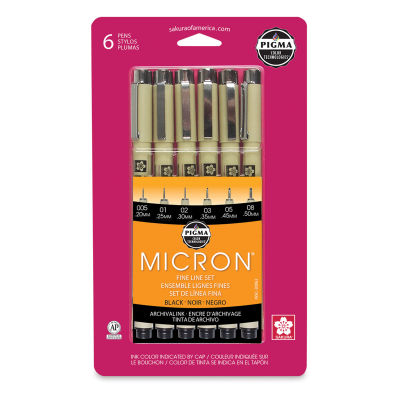 Sakura Pigma Micron Pens - Set of 6, Black, Extra Fine and Fine Assorted Sizes