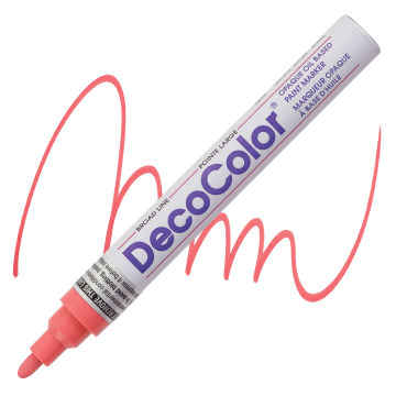 Decocolor Paint Marker - Coral Pink, Broad Tip (Swatch and Marker)