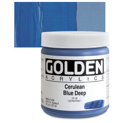 Golden Heavy Body Artist Acrylics - Cerulean Blue Deep, 8 oz Jar