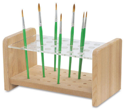 Natural Wooden Paint Brush Holder with Clear Acrylic Insides