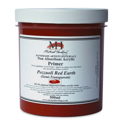 Michael Harding Non-Absorbent Acrylic Primer - Pozzuoli Red Earth (Semi-Transparent), 500 ml, Jar
