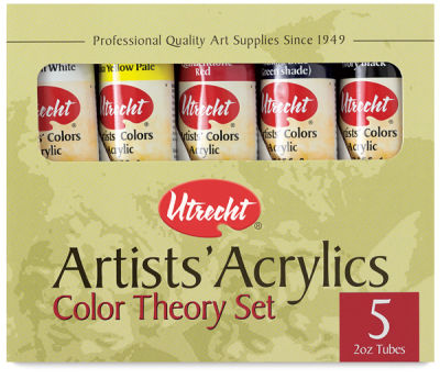 Utrecht Artists' Acrylic Paint - Color Theory Set, Five colors, 2 oz tubes. Front of package.