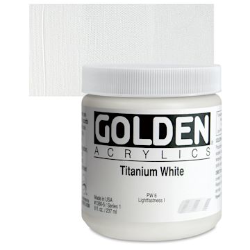 Open in modal - Golden Heavy Body Artist Acrylic - Titanium White, 8 oz Jar and swatch