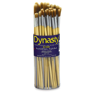 Dynasty Bright Gold Nylon Acrylic Brush Canisters - Front of canister of Round brushes
